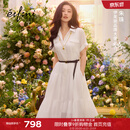 伊芙丽（eifini）【朱珠同款】伊芙丽100%苎麻短袖精致连衣裙赠腰带2026春季新款 本白色 S 95-110斤