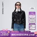 朗姿【精英衣橱】羊皮革翻领收腰短款皮衣干练率性短外套26年春季新款 黑色 L
