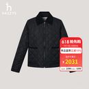 哈吉斯（HAZZYS）女装 秋季女士菱形格撞色领短款棉服女ASSSU0CCU23 黑色BK S (155/80A 36)