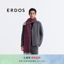 ERDOS 早春纯羊绒起毛条纹围脖商务休闲保暖男围巾 优雅深红 180cmX45cm