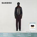SANDRO2025秋冬男装法式羊毛革松紧收腰毛领皮衣短款外套 70/巧克力色 L
