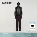 SANDRO2025秋冬男装法式羊毛革松紧收腰毛领皮衣短款外套 70/巧克力色 L