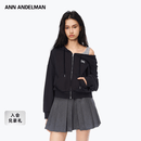 ANN ANDELMAN【易梦玲同款】官方直营做旧假两件露肩卫衣设计感 深宝蓝 M