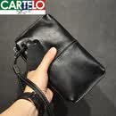 卡帝乐鳄鱼（CARTELO）男士真皮手包软皮手拿包复古牛皮长款钱包休闲手机包简约手抓包女 典雅黑 (头层牛皮)