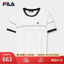 FILA 斐乐官方女子编织衫2026夏季新款简约基础短袖上衣撞色短装 标准白-WT XL 175/92A/XL