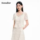 珂莱蒂尔温柔千金风蝴蝶蕾丝上衣小众法式精致小衫2026夏季新款 淡橙黄色 XL