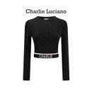Charlie Luciano标识橡筋满钻长袖2026春季新款45587显瘦设计感cl打底衫女潮 黑色 M
