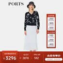 PORTS宝姿女装秋冬新款点墨银莲”纯羊毛针织开衫LQ8K047VXF026 黑色混色 XL