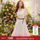 伊芙丽（eifini）【朱珠同款】伊芙丽100%苎麻短袖精致连衣裙赠腰带2026春季新款 本白色 S 95-110斤