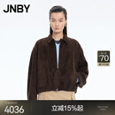 江南布衣（JNBY）【商场同款】26春新品皮衣O型宽松短款廓形翻领长袖5Q1A1581H 267/深灰咖 L