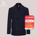 哈吉斯（HAZZYS）男装 冬款双排扣外套英伦风毛呢大衣男ABSZH0BDH24 藏青色NV 2XL (185/104A 52)