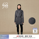 鄂尔多斯1980纯羊绒双面呢中长款系带慵懒女装羊绒大衣秋冬 石灰岩 L 170/88A