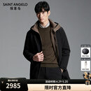 报喜鸟羽绒服男装冬季款男士潮流时尚休闲新商务纯色连帽长款羽绒服外套 曜石黑 L -48(175/96)