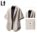 :CHOCOOLATEit短袖西服男士夏季设计感冰丝凉感休闲西装外套 卡其色    XL