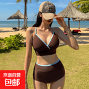 2026新款女性感复古简约露背绑带辣妹高腰遮肚显瘦分体泳衣bikini 咖色 M