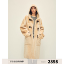 付智恩  曲奇大衣 南非进口连帽直身长款美利奴皮毛一体皮草外套女 亮浅驼 S
