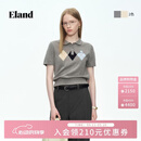ELAND衣恋毛衣女气质短袖撞色菱格短款套头针织T恤2026春夏新款 灰色(15)Grey M /165