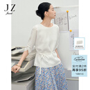 玖姿（JUZUI）博主同款优雅气质格纹提花单上衣女2025夏新款JWFX80318 纯白 M
