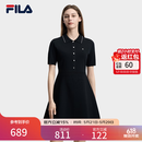 FILA 斐乐官方女子编织连衣裙2026夏新款简约翻领修身收腰连身裙 正黑色-BK L 170/88A/L