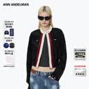 ANN ANDELMAN【傅菁同款】红白条纹撞色拼接短款皮衣复古夹克 黑色 XS