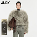 JNBY/江南布衣秋冬山羊绒皮草外套保暖无领长袖H型气质女5O9A12290