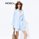 MO&Co.套装2026夏新品衬衫蕾丝背心短裤三件套轻薄长绒棉条纹MBF2SUT003 蓝白细条 S