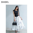 SNIDEL连衣裙女26春夏新品优雅斜肩无袖针织拼接印花长裙SWNO262032 黑色 M (1)