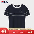 FILA 斐乐官方女子编织衫2026夏季新款简约基础短袖上衣撞色短装 藏烟蓝-DB L 170/88A/L