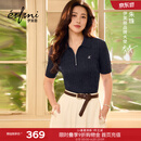 伊芙丽（eifini）【朱珠同款】伊芙丽经典polo领微宽松版型短袖毛衫2026春季新款 藏青 M 110-120斤