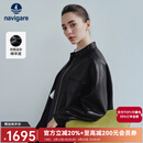 Navigare意大利小帆船真皮羊皮皮衣女士春秋季小立领宽松落肩休闲外套女 暗夜黑 L