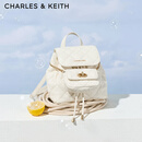 CHARLES&KEITH菱格大容量柔软背包书包双肩包包女包生日礼物送女友CK2-60151400 Cream奶白色 S