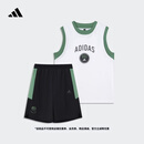 adidas休闲凉感圆领短袖套装男大童夏季阿迪达斯官方轻运动   白/黑色   140