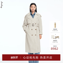 LANCY【纯棉】LANCY/朗姿2026春季新款时尚复古大翻领收腰中长风衣外套 香槟米色 M