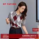 EP雅莹女装 高知通勤风撞色设计格纹短袖polo针织衫商场同款9585A 灰色 L