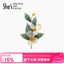 She's茜子梵高玫瑰刺绣叶片高档女士胸针轻奢胸花别针520礼物送女友