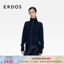 ERDOS 25秋冬翻领装饰抽条花朵宽松休闲女开衫羊绒衫 黑 L 170/88A