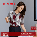 EP雅莹女装 高知通勤风撞色设计格纹短袖polo针织衫商场同款9585A 灰色 L
