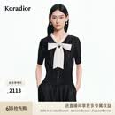 珂莱蒂尔Koradior商场同款甜美优雅蝴蝶结短袖雪纺衫女2026夏新款 暗群青色 L