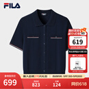FILA 斐乐官方女子编织衫2026夏季新款基础百搭短装休闲短袖上衣 藏烟蓝-DB L 170/88A/L