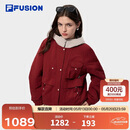 FILA FUSION斐乐官方潮牌棉服女2026春新款休闲宽松拼色外套连帽夹克