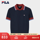 FILA 斐乐官方女子编织衫2026夏季新款时尚百搭撞色修身短袖上衣 藏烟蓝-DB XL 175/92A/XL