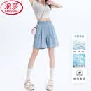 浪莎牛仔短裤女夏季新款天丝凉感薄款阔腿裤小个子宽松显瘦外穿五分裤