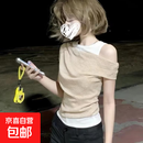 高级感拼接短袖t恤女2026夏季新款内搭打底衫小众洋气假两件上衣 卡其色 S