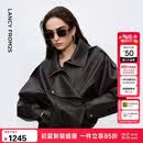 朗姿设计感时尚环保皮衣色复古重工夹克外套