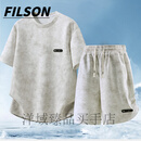 FILSON轻奢品牌运动套装大尺码夏季短袖短裤宽松加肥加大休闲跑步两件套 白色两件套 5XL 170-190斤