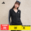 adidas休闲舒适三条纹毛圈布连帽夹克外套女装秋季阿迪达斯轻运动   黑色/白   L