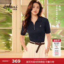 伊芙丽（eifini）【朱珠同款】伊芙丽经典polo领微宽松版型短袖毛衫2026春季新款 藏青 M 110-120斤