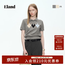 ELAND衣恋毛衣女气质短袖撞色菱格短款套头针织T恤2026春夏新款 灰色(15)Grey M /165