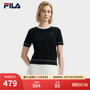 FILA 斐乐官方女子编织衫夏季新款时尚休闲简约基础短袖上衣 传奇蓝-NV XL 175/92A/XL
