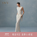 OVV【重磅真丝】春夏热卖女装30MM重绉通勤简约西裤 卡其（净色）12 M